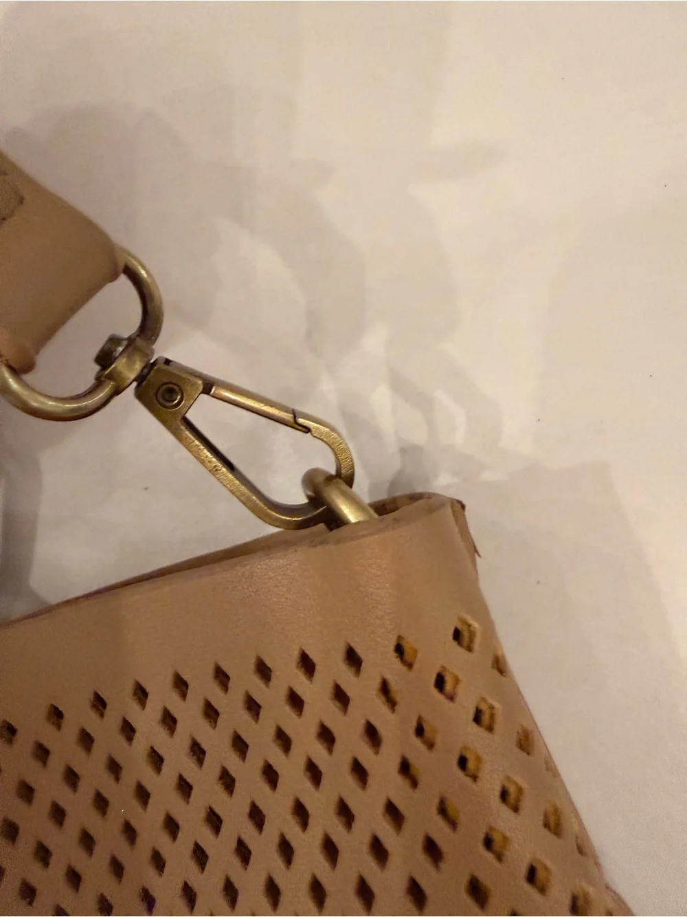 Anthropologie Boho Chic Tan Perforated Ring Handle Crossbody Vegan leather Fall